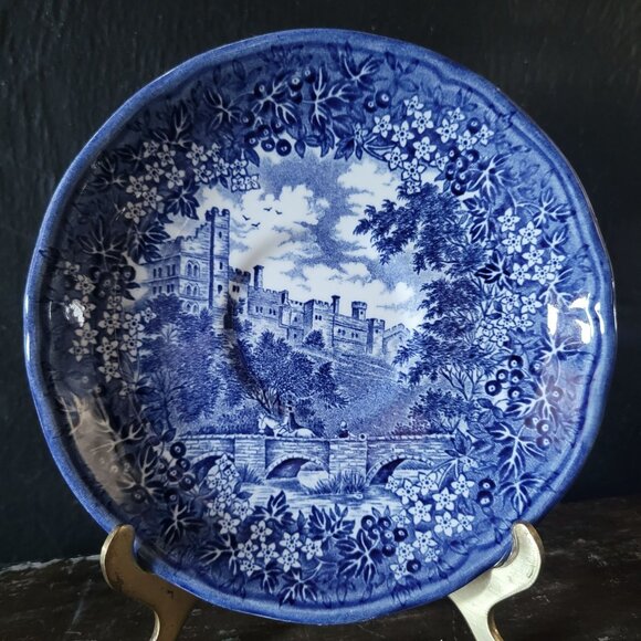 Vtg J & G Meakin Haddon Hall Scene Saucer, Blue & White English Ironstone Plate - Picture 1 of 7